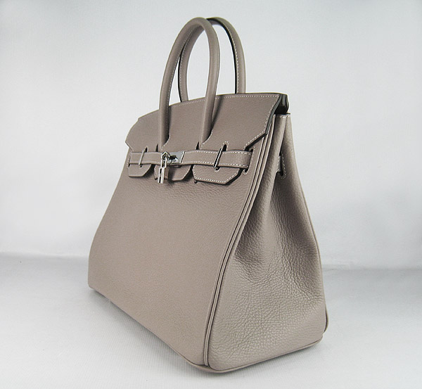 High Quality Fake Hermes 35CM Embossed Veins Leather Bag Grey 6089 - Click Image to Close